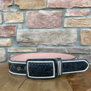 Men’s Black Floral Print Western Belt