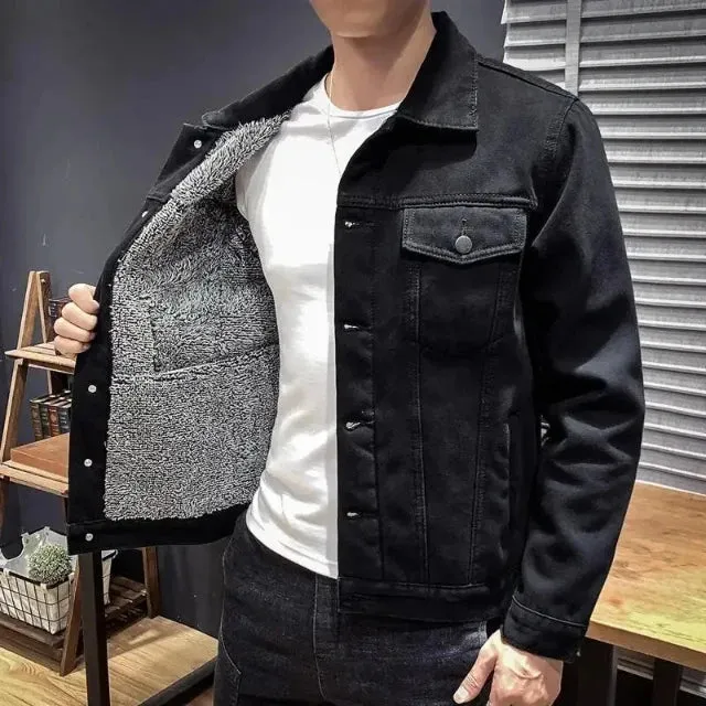 Men's quilted denim wool jacket