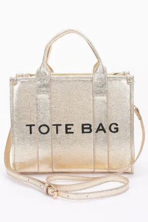 Metallic Faux Leather Tote Bag
