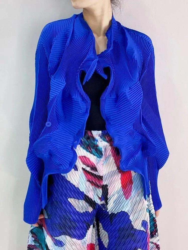 Miyak Folds Flower Bud Design Elegant Cardigan