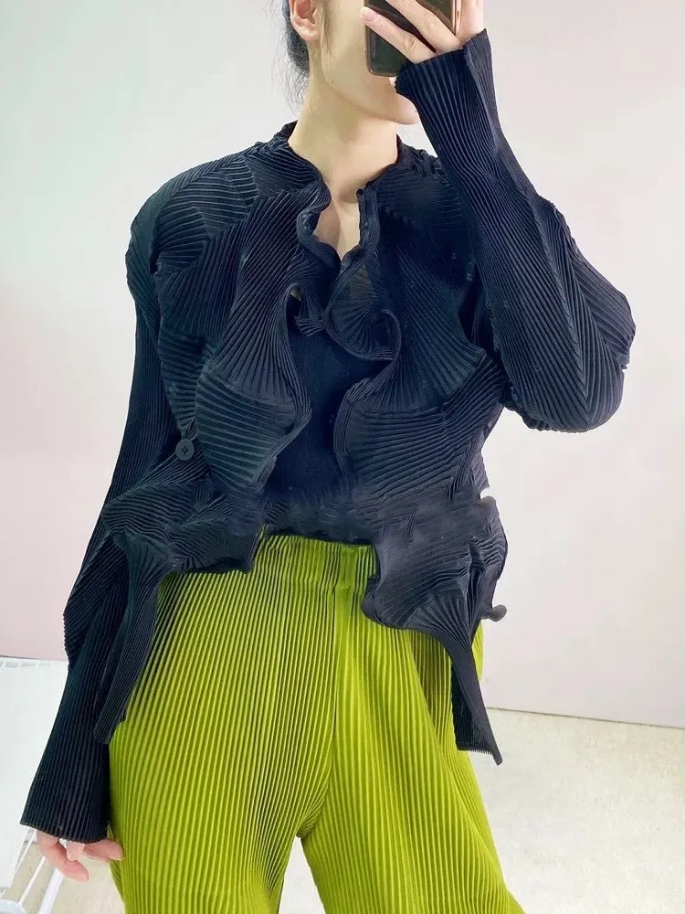 Miyak Folds Flower Bud Design Elegant Cardigan