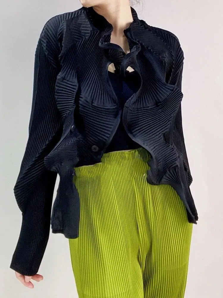 Miyak Folds Flower Bud Design Elegant Cardigan