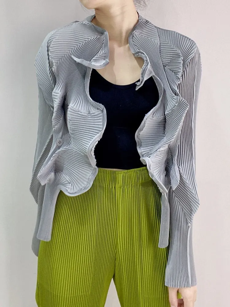 Miyak Folds Flower Bud Design Elegant Cardigan