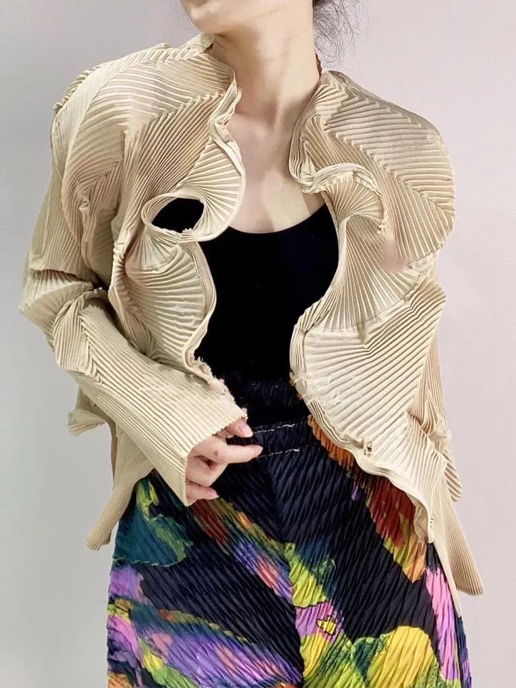 Miyak Folds Flower Bud Design Elegant Cardigan