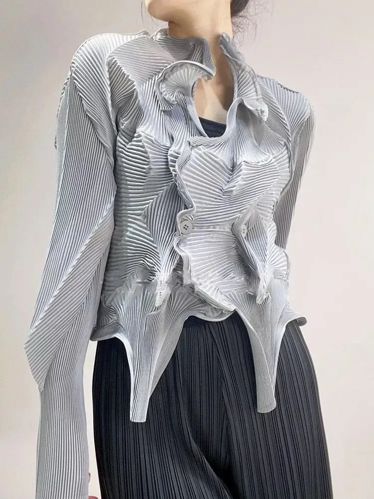 Miyak Folds Flower Bud Design Elegant Cardigan
