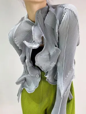 Miyak Folds Flower Bud Design Elegant Cardigan