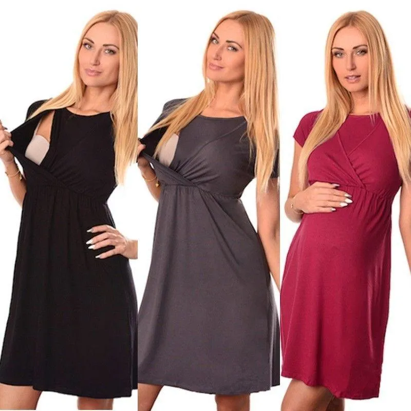 Mother Breastfeeding Short-Sleeved Dress