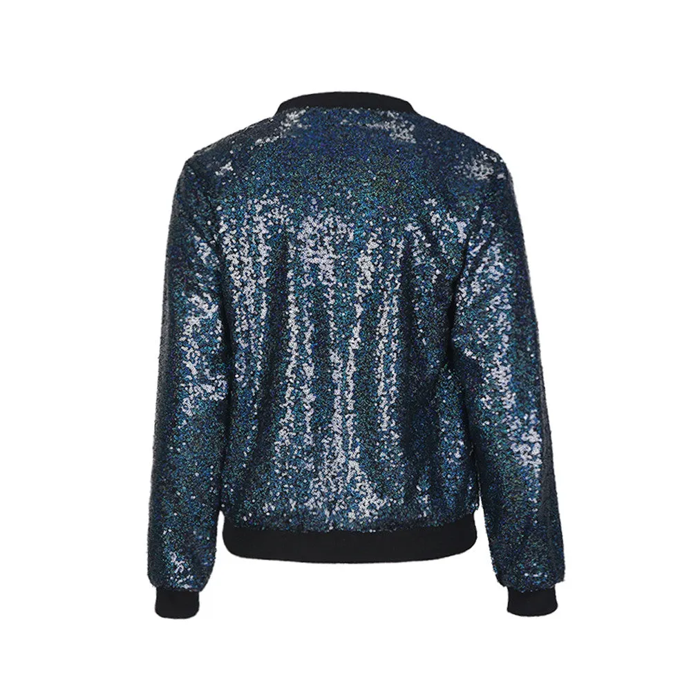 Nadine Blue Sequin Bomber Jacket