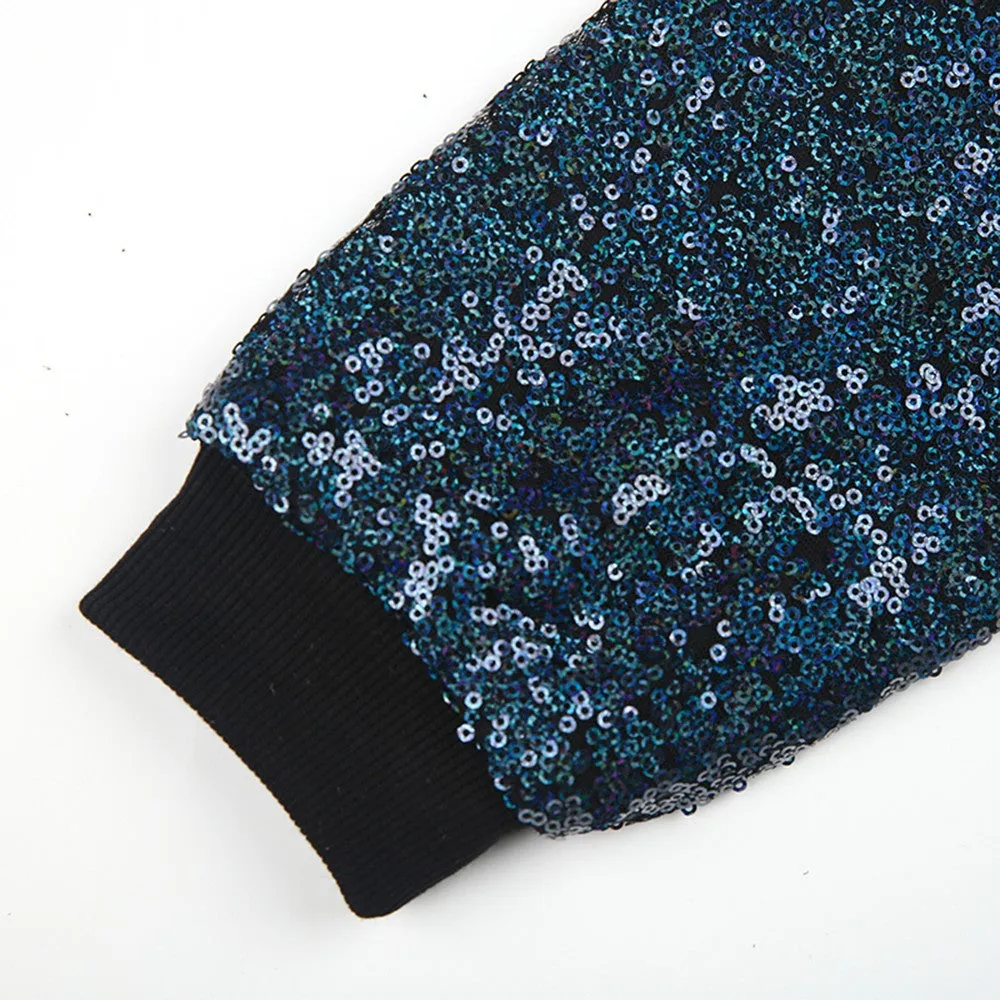 Nadine Blue Sequin Bomber Jacket