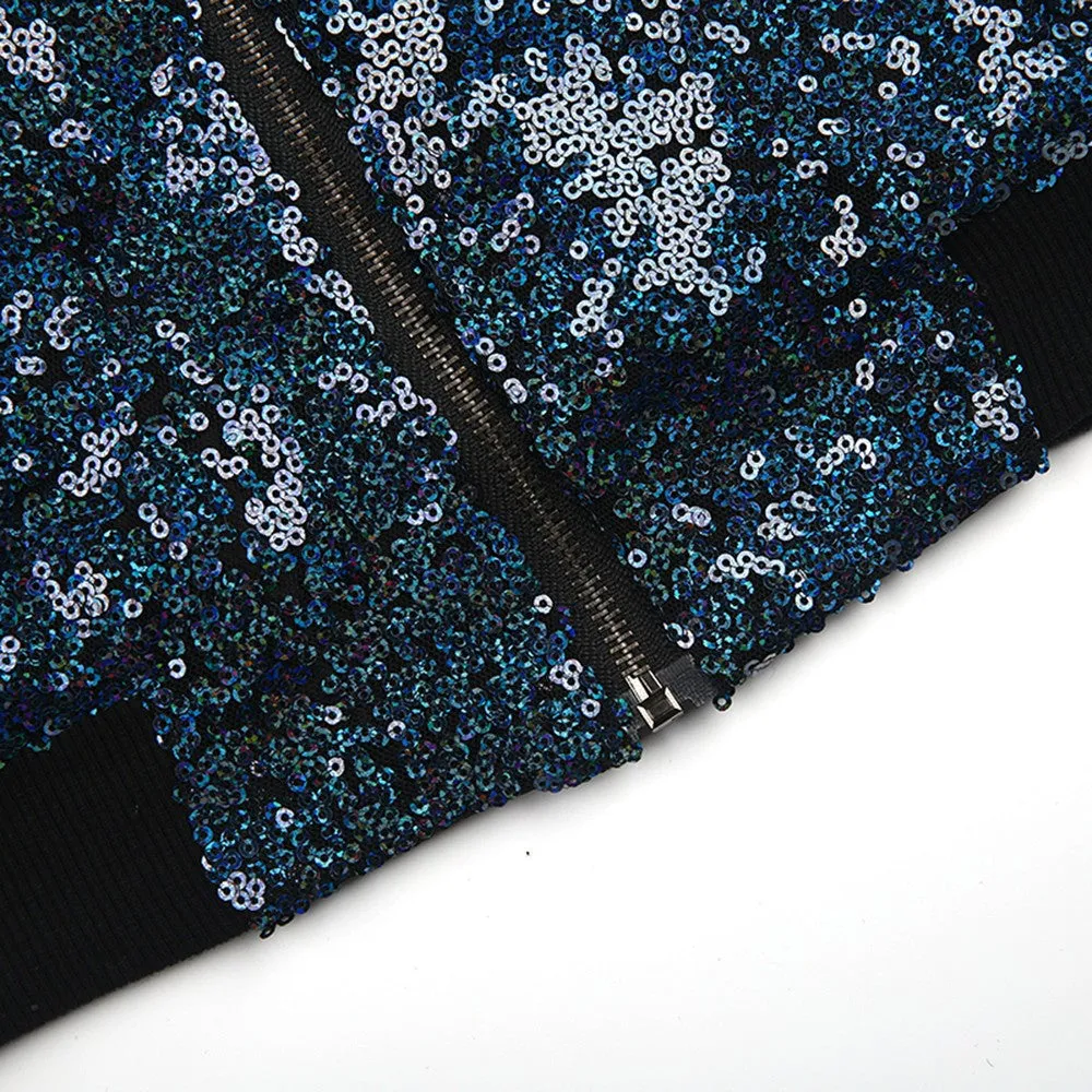 Nadine Blue Sequin Bomber Jacket