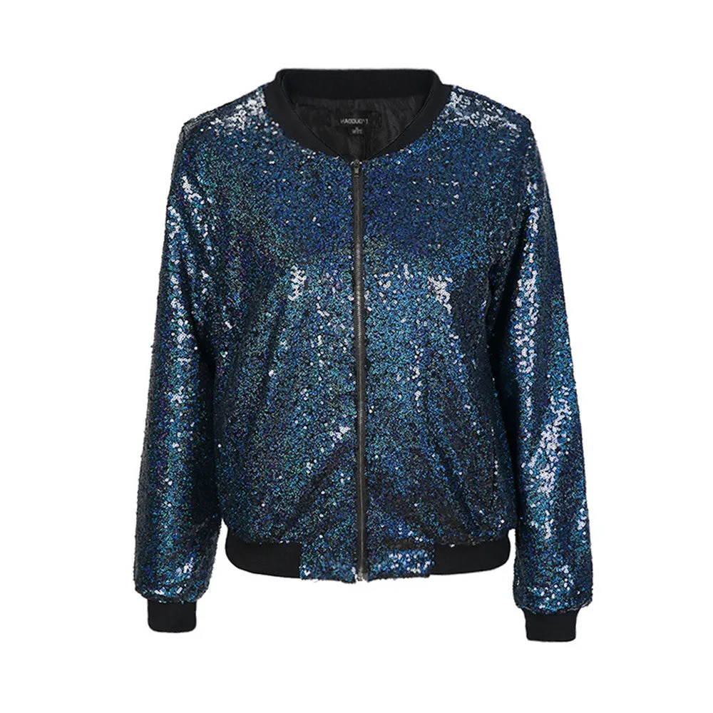 Nadine Blue Sequin Bomber Jacket