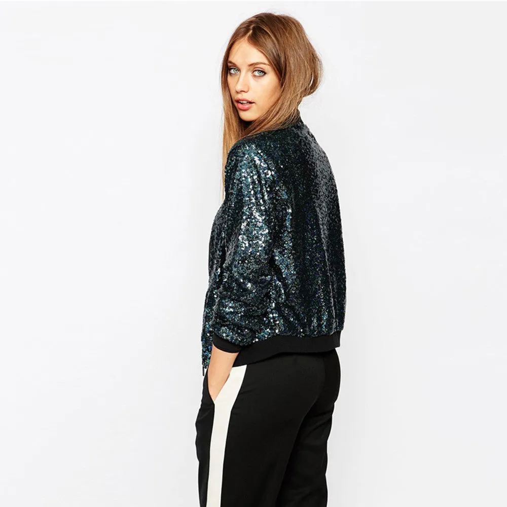 Nadine Blue Sequin Bomber Jacket
