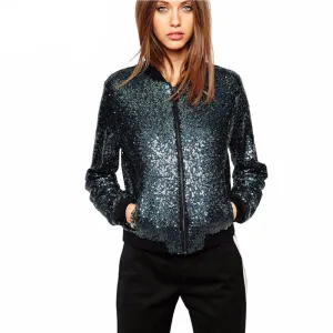 Nadine Blue Sequin Bomber Jacket