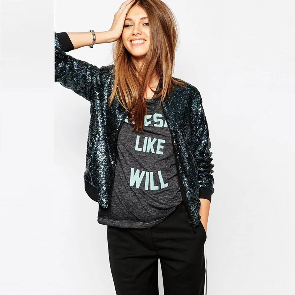 Nadine Blue Sequin Bomber Jacket