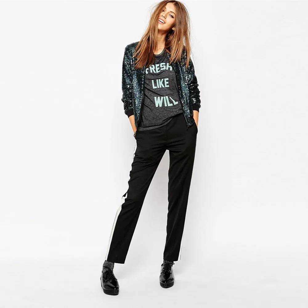 Nadine Blue Sequin Bomber Jacket