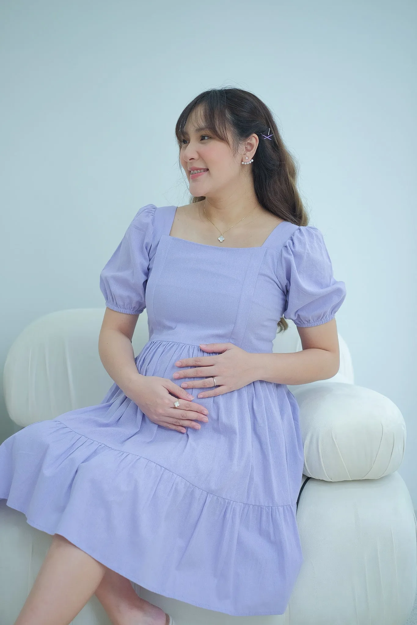 Natalie Maternity Nursing Dress - lavender blue