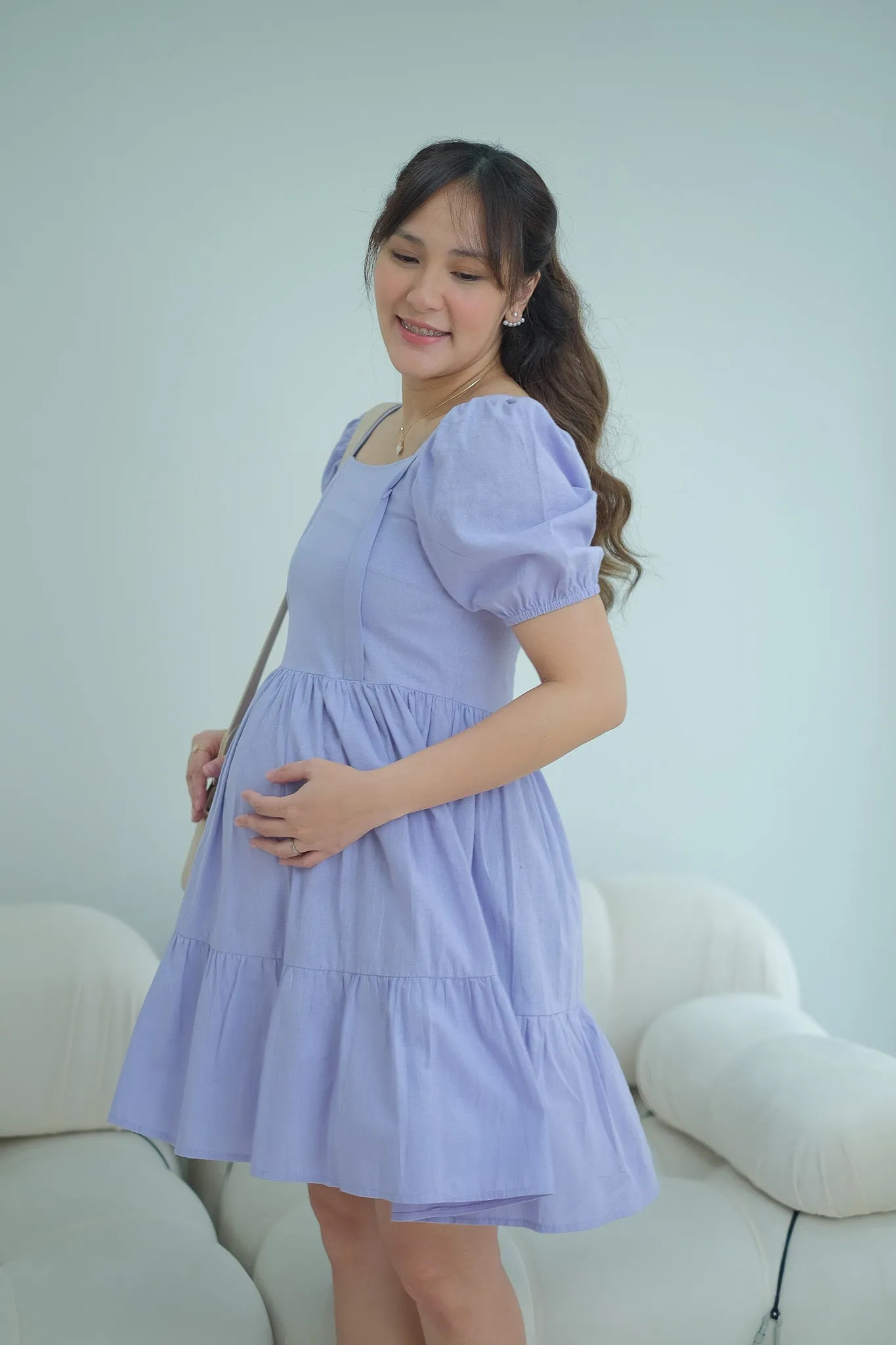 Natalie Maternity Nursing Dress - lavender blue