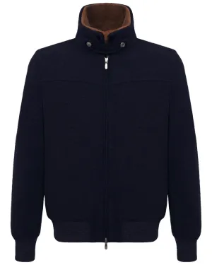 Navy Fur Lined Cashmere Bomber Jacket