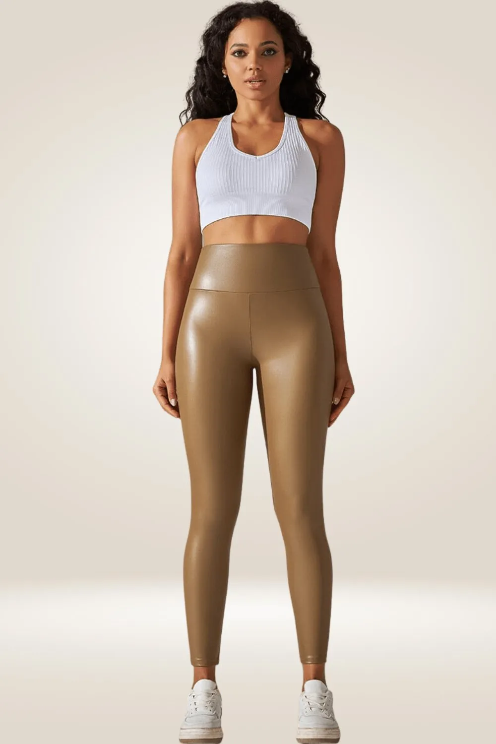Nude High Waisted Faux Leather Leggings