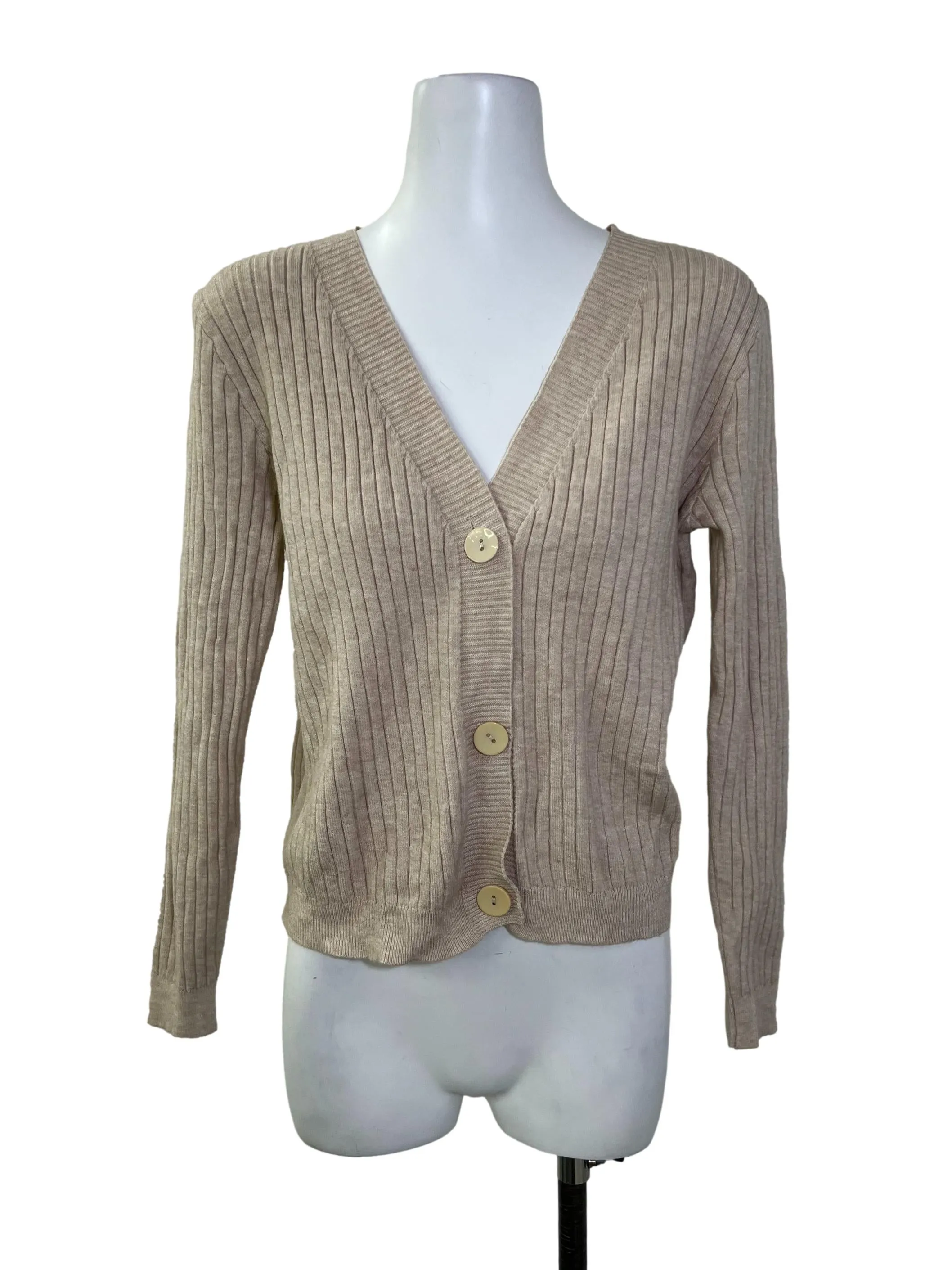 Nude Ribbed V Neck Cardigan