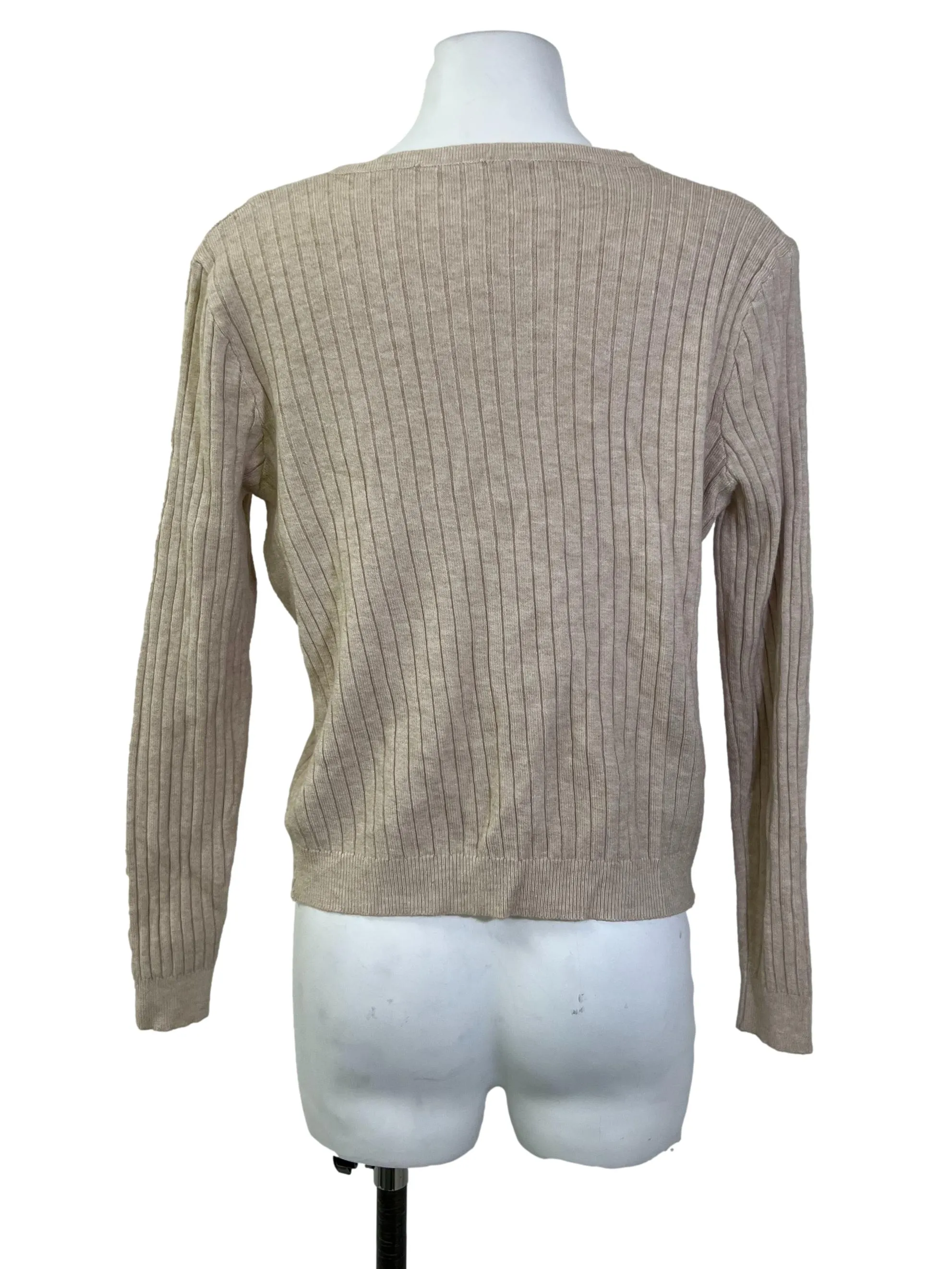Nude Ribbed V Neck Cardigan