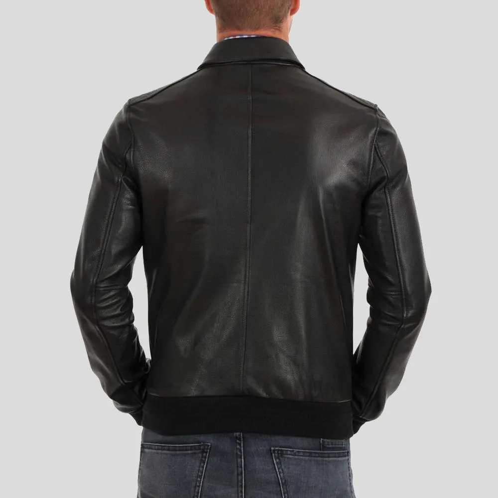 Osian Black Bomber Leather Jacket