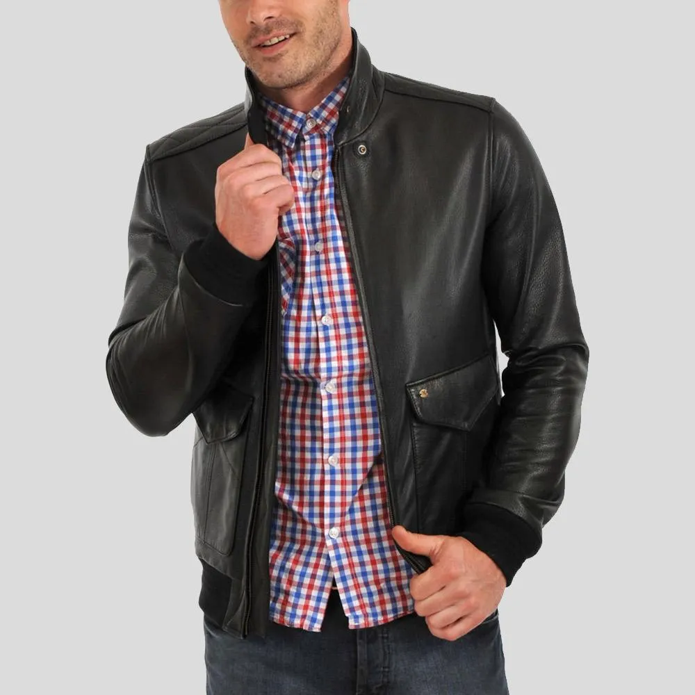 Osian Black Bomber Leather Jacket
