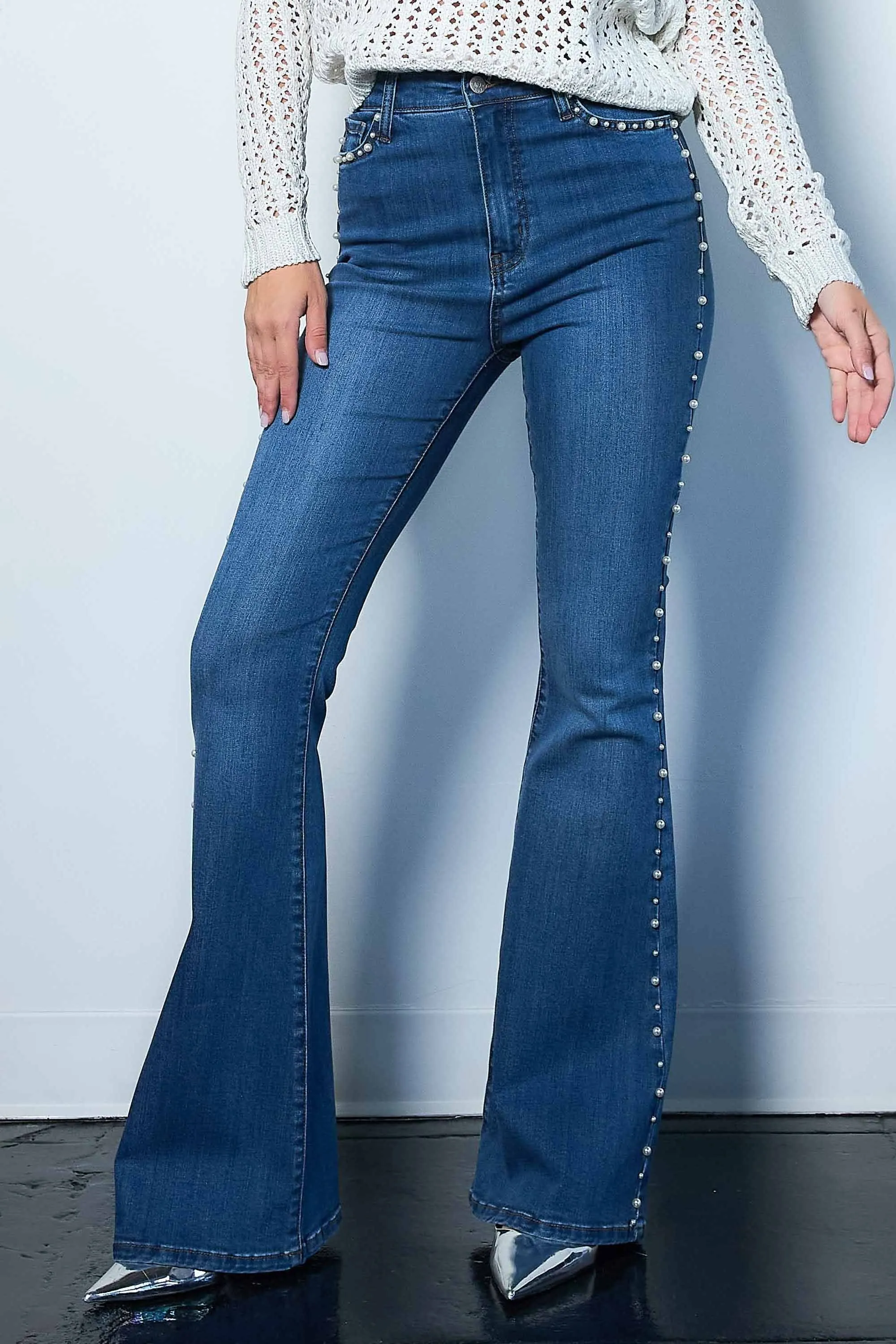 Pearl Detailed Flare Jeans