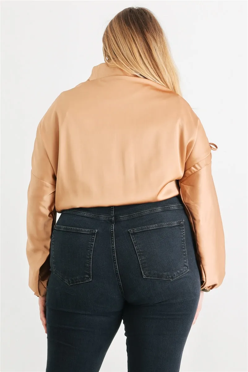 Plus Satin Ruched Long Sleeve Bomber Jacket