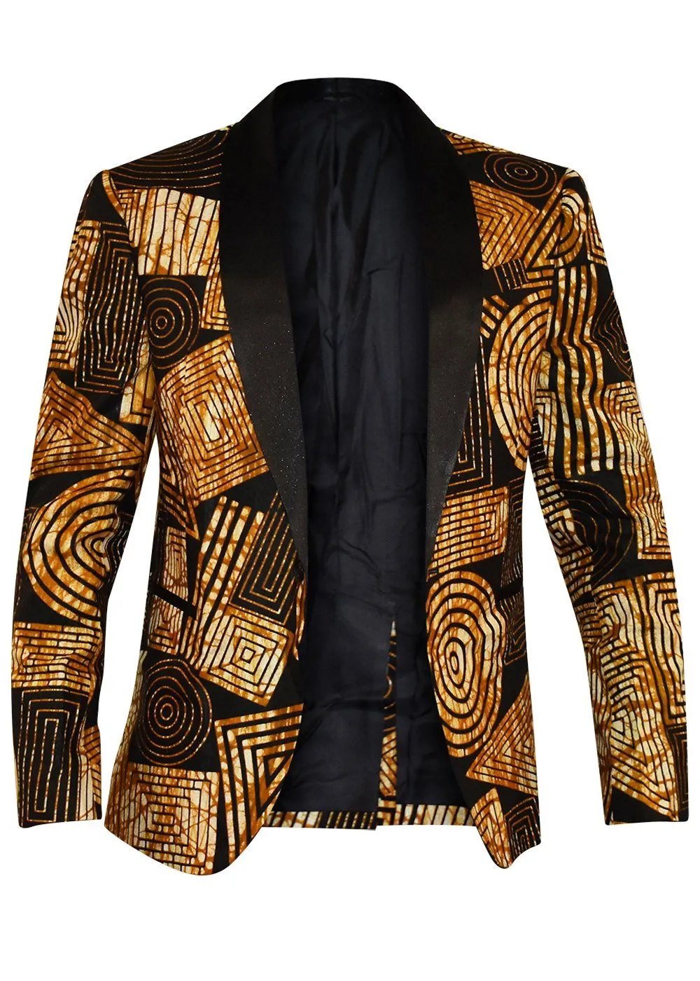 Rammy Men's African Print Blazer (Black Brown Geometric)