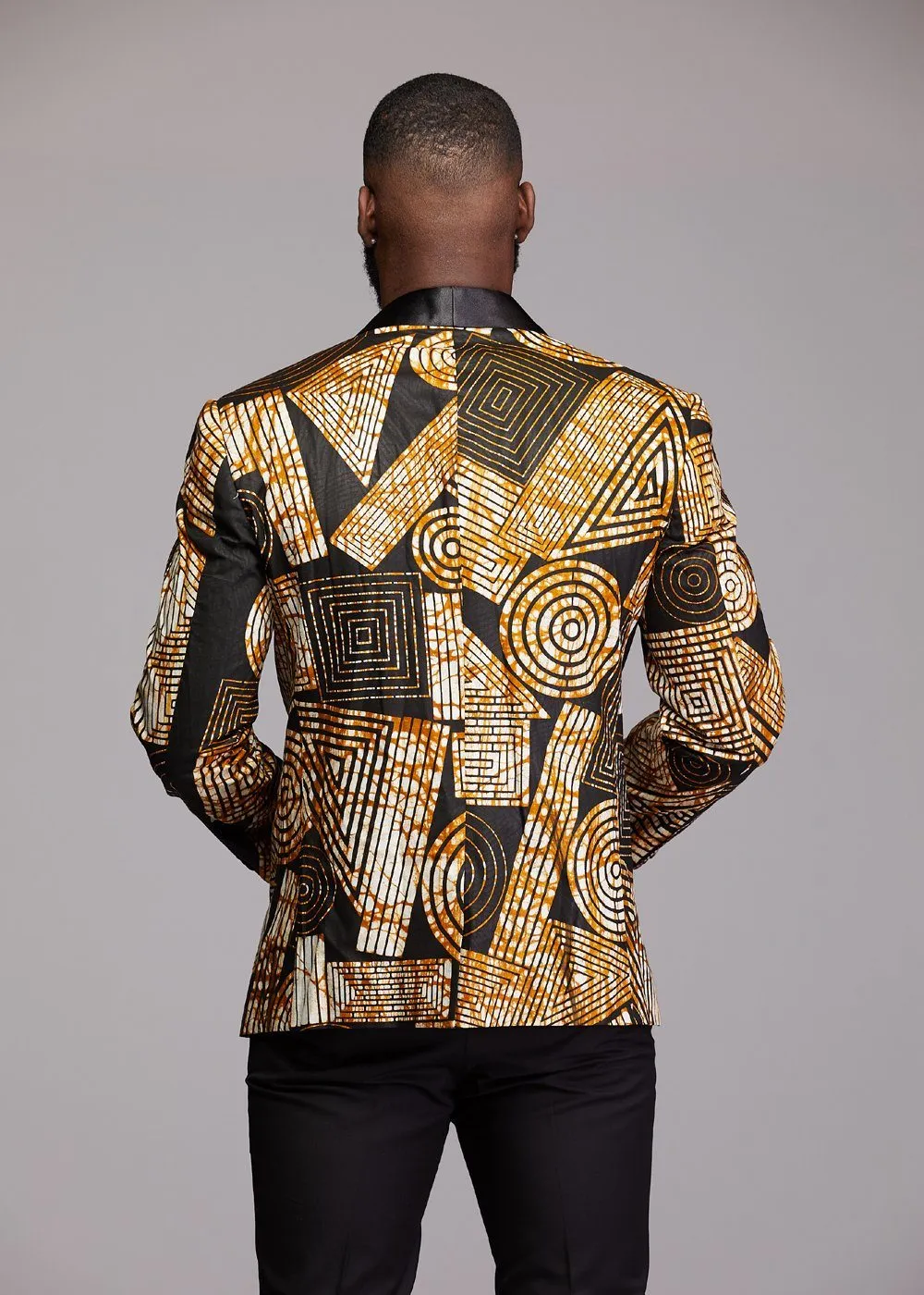 Rammy Men's African Print Blazer (Black Brown Geometric)