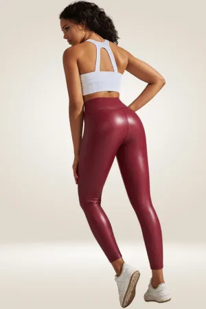Red High Waisted Faux Leather Leggings