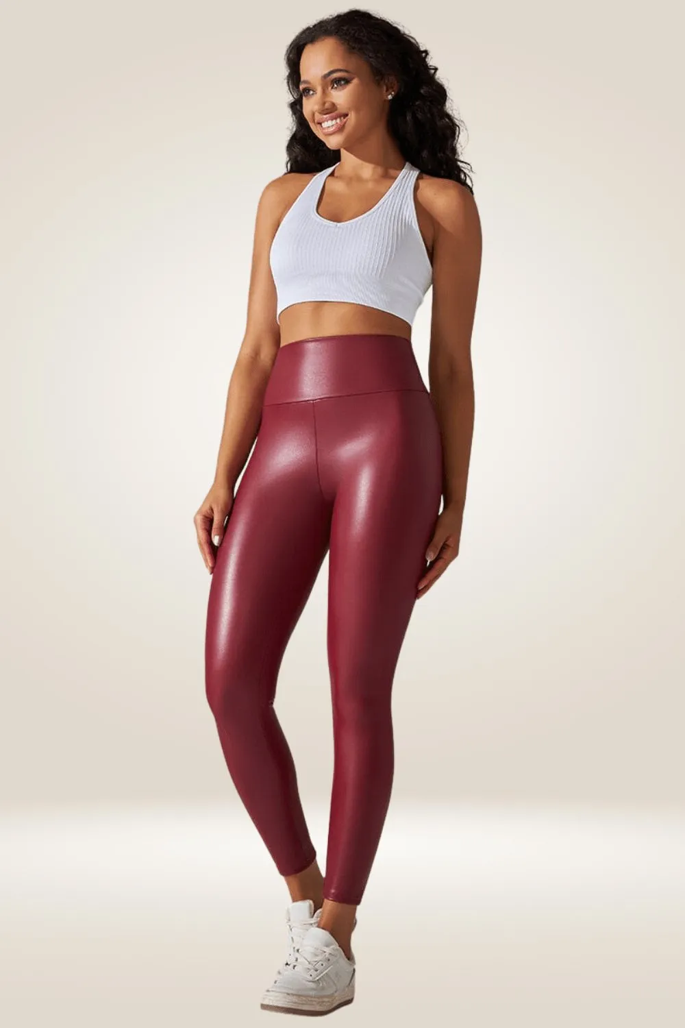 Red High Waisted Faux Leather Leggings