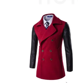 Red Winter Long Sleeve Winter Cotton Jacket for Men - High Quality Trench Detachable Outerwear
