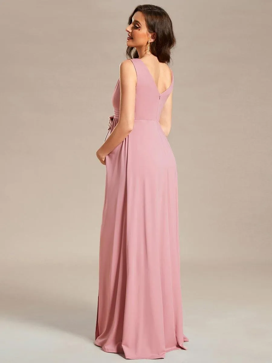 Robe de Maternité plissée sans manches à encolure en V avec fente(Vente finale)