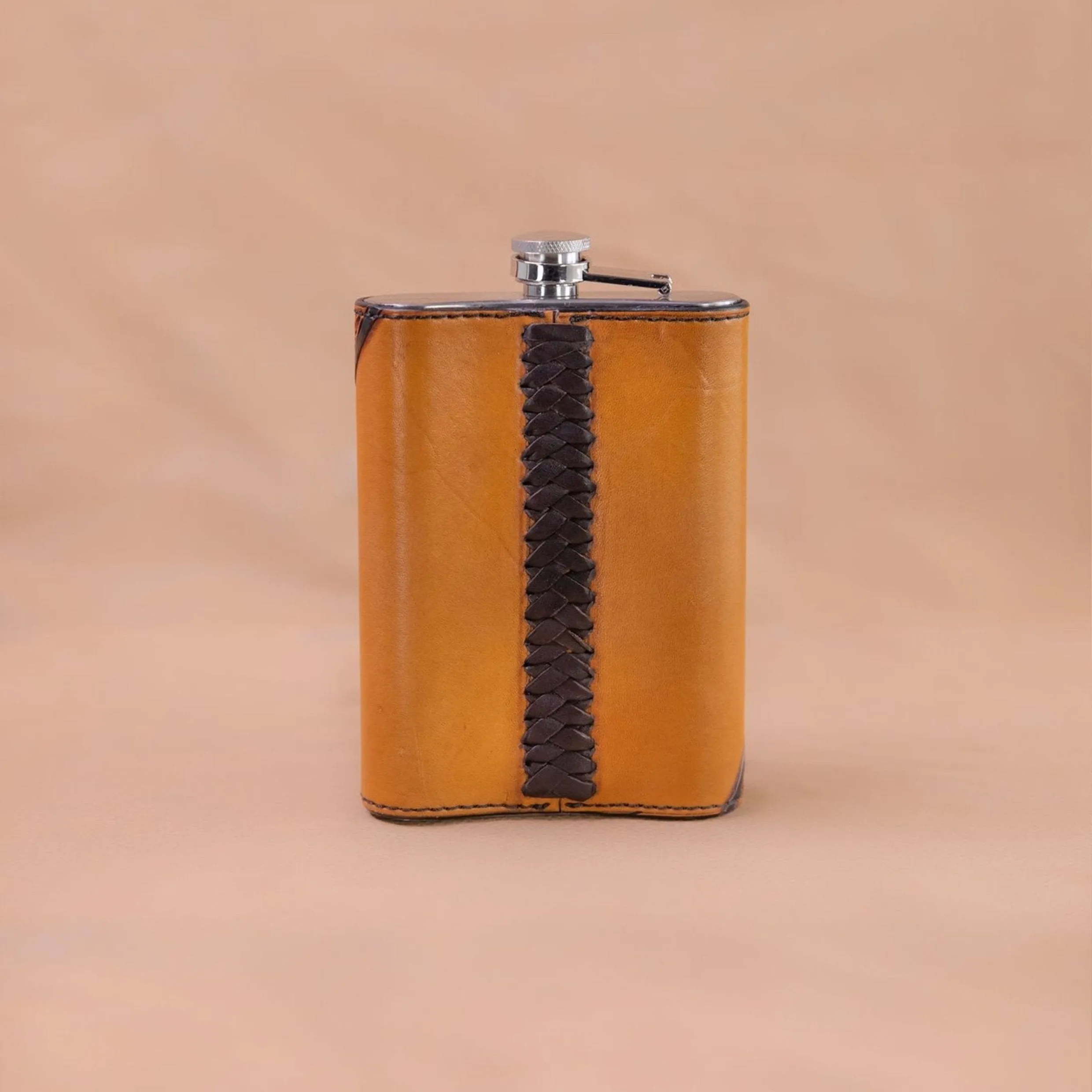 Russet and Dark Brown Floral Diagonal Tooled Flask