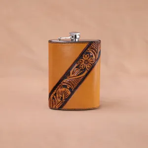 Russet and Dark Brown Floral Diagonal Tooled Flask