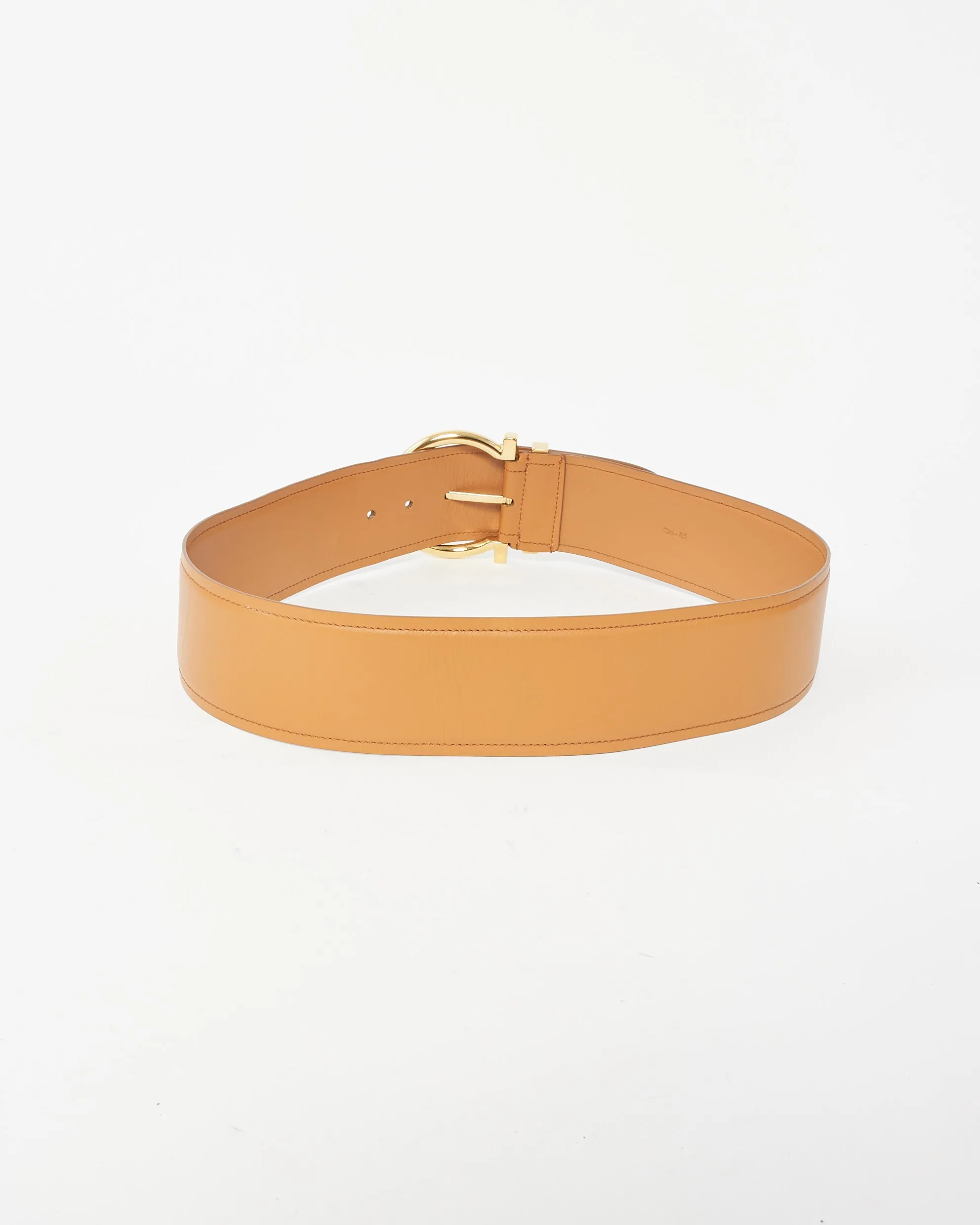 Salvatore Ferragamo Tan Leather GHW Large Belt - 85