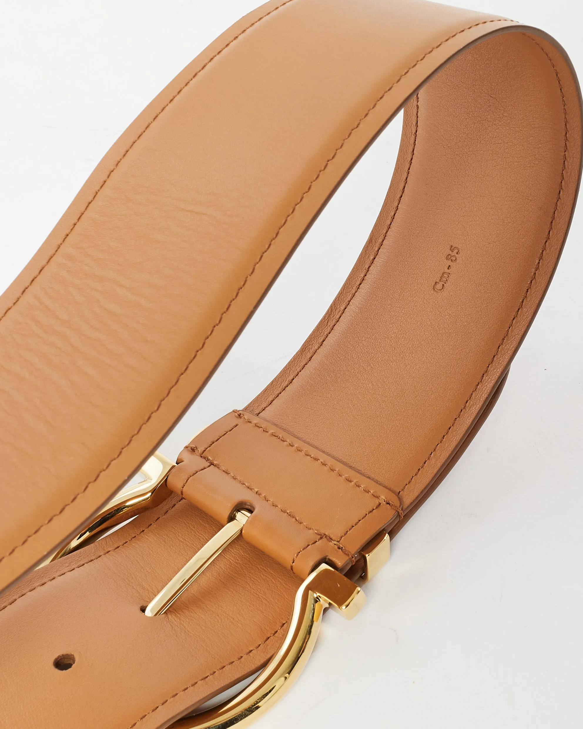 Salvatore Ferragamo Tan Leather GHW Large Belt - 85