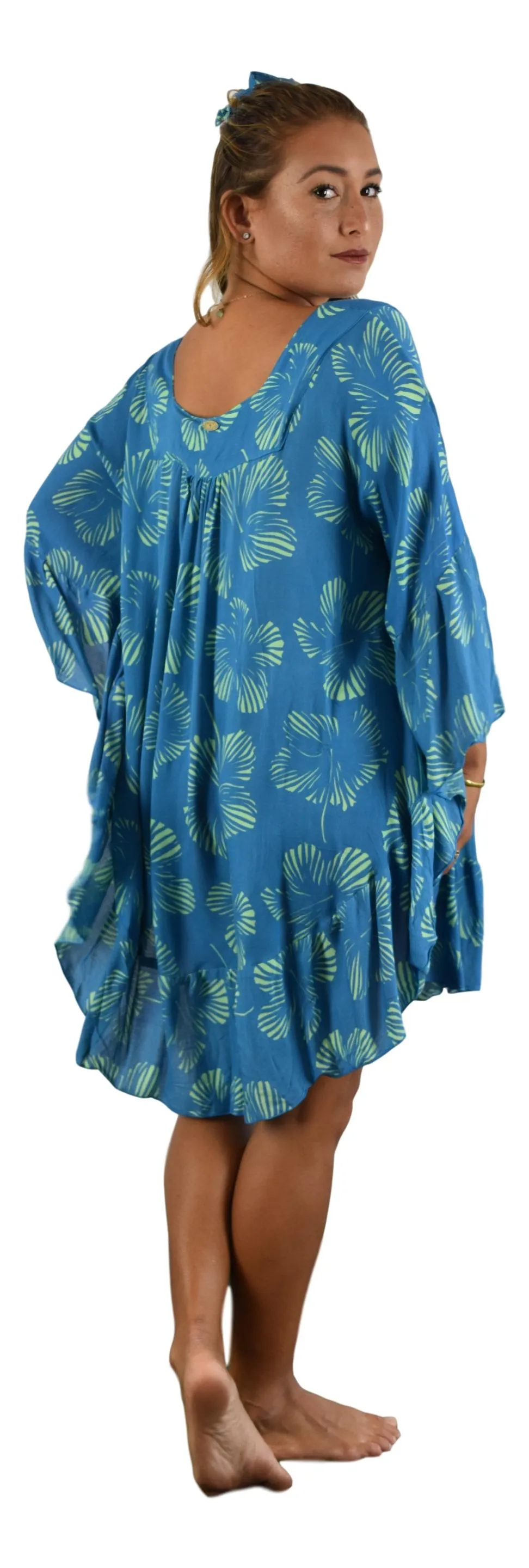 Secret Beach - Ruffle Cover Up - New Hibiscus - Palace Blue and Nile Green
