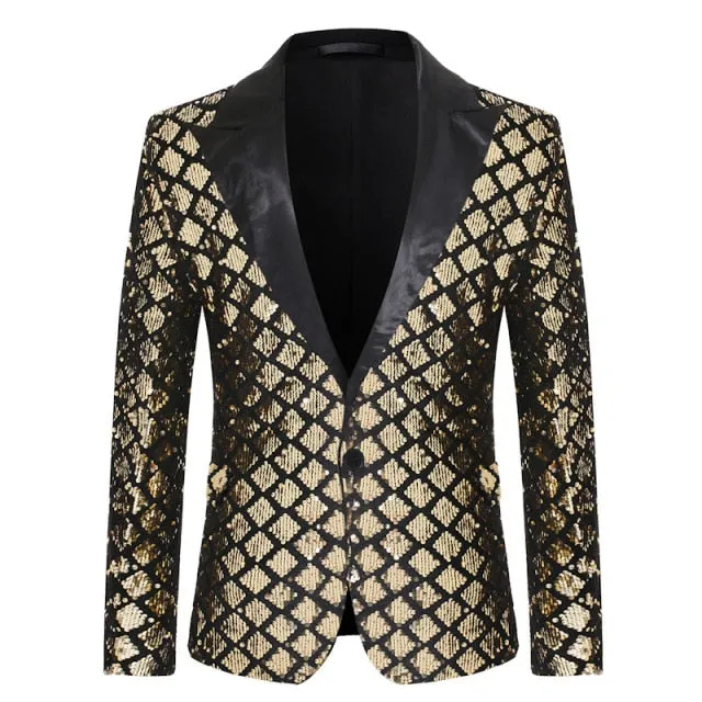 Sequin Glitter Embellished Shiny Men Blazer