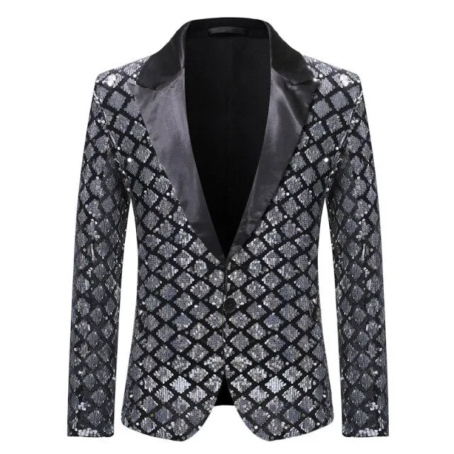 Sequin Glitter Embellished Shiny Men Blazer