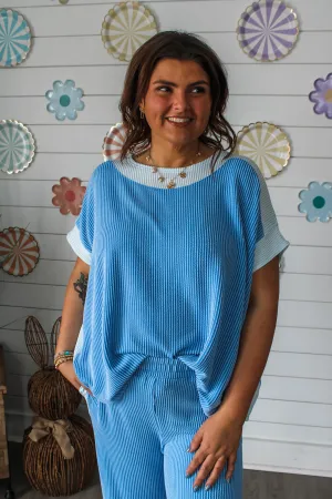 Spring Feeling Two-Tone Top • Blue