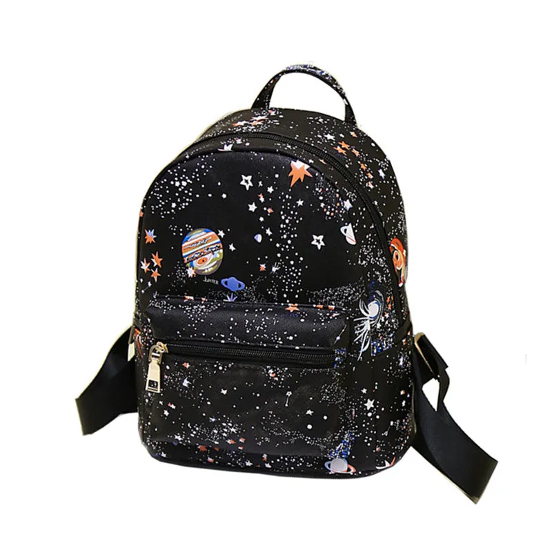 Star Universe Space Leather Print Backpack