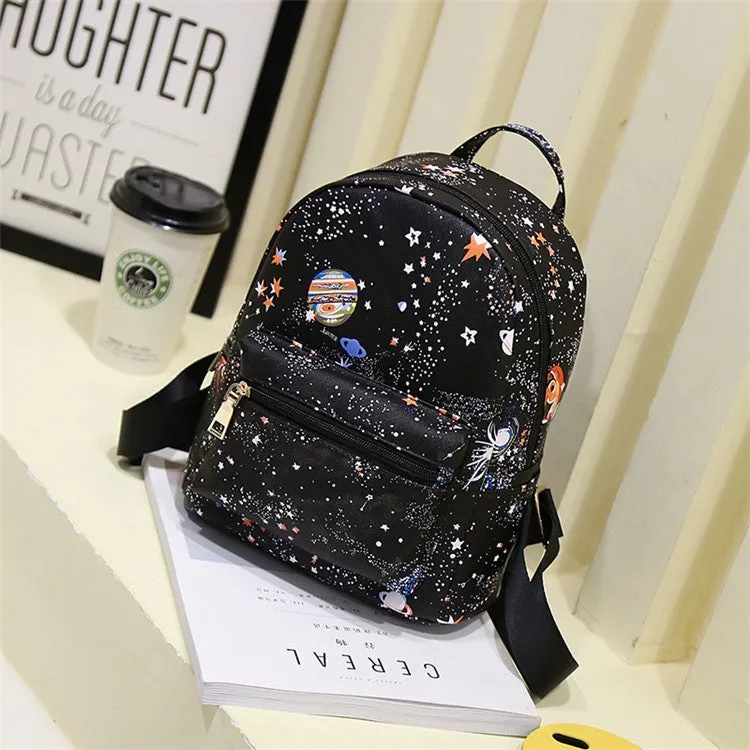 Star Universe Space Leather Print Backpack