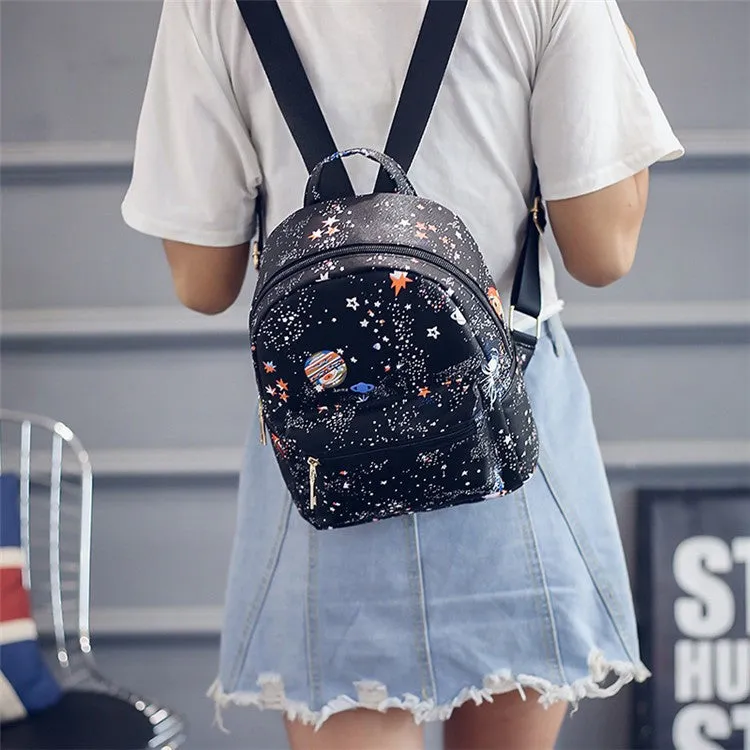 Star Universe Space Leather Print Backpack