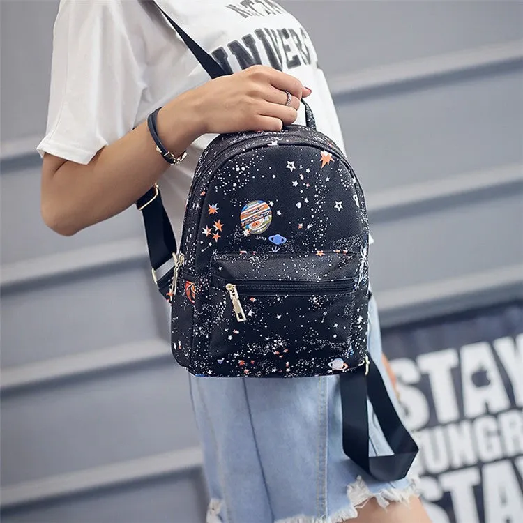 Star Universe Space Leather Print Backpack
