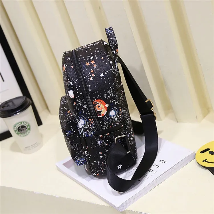 Star Universe Space Leather Print Backpack