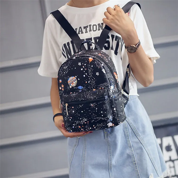 Star Universe Space Leather Print Backpack