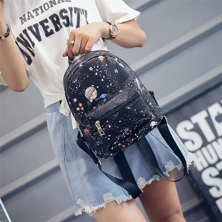 Star Universe Space Leather Print Backpack